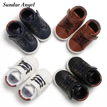 Sundae Angel/детская обувь для мальчиков; повседневная обувь с высоким верхом на мягкой подошве для новорожденных; первые ходунки для малышей; нескользящие однотонные ботинки из искусственной кожи