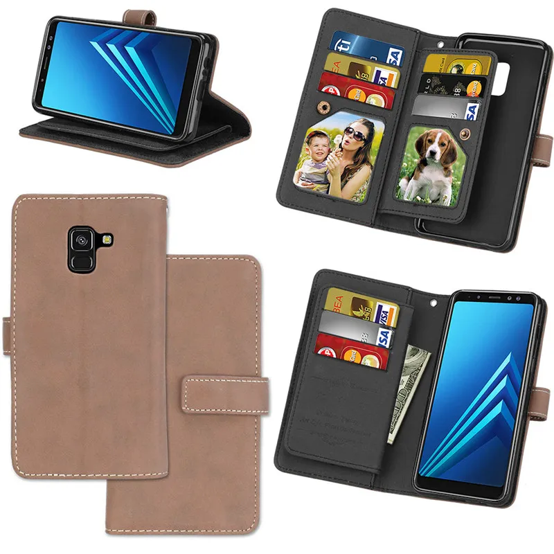 Для Samsung Galaxy J3 J5 J7 A3 A5 A7 A6 A8 плюс J4 J6 J8 чехол роскошный кожаный девяти карт чехол-портмоне с откидной крышкой - Цвет: Light Brown