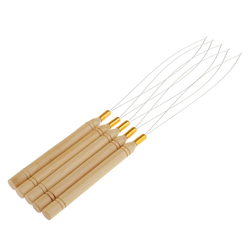 5 Pieces Professional 5Pcs Micro Rings Wooden Handle Loop Needle Extension Hook Threader Tools Set