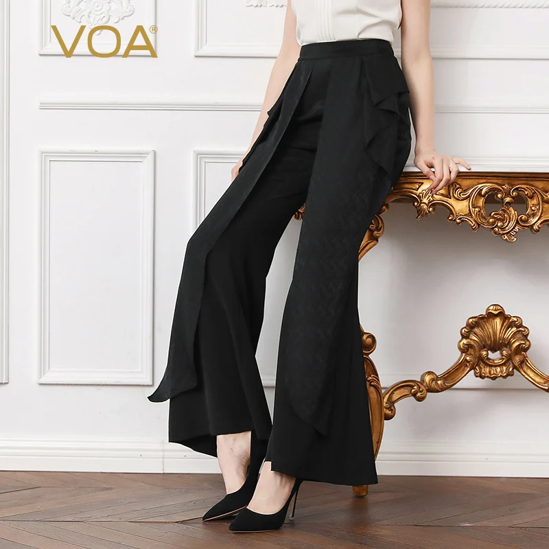 VOA-Heavy-Silk-Flare-Pants-Plus-Size-5XL-Women-Long-Trousers-Solid ...