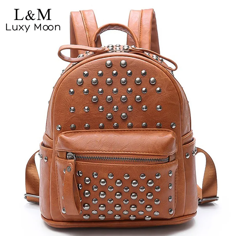 

Luxy moon Vintage Rivets Backpack PU Leather Women Backpack Female Solid For Teenage Girl Small School Bags New Backpacks XA872H