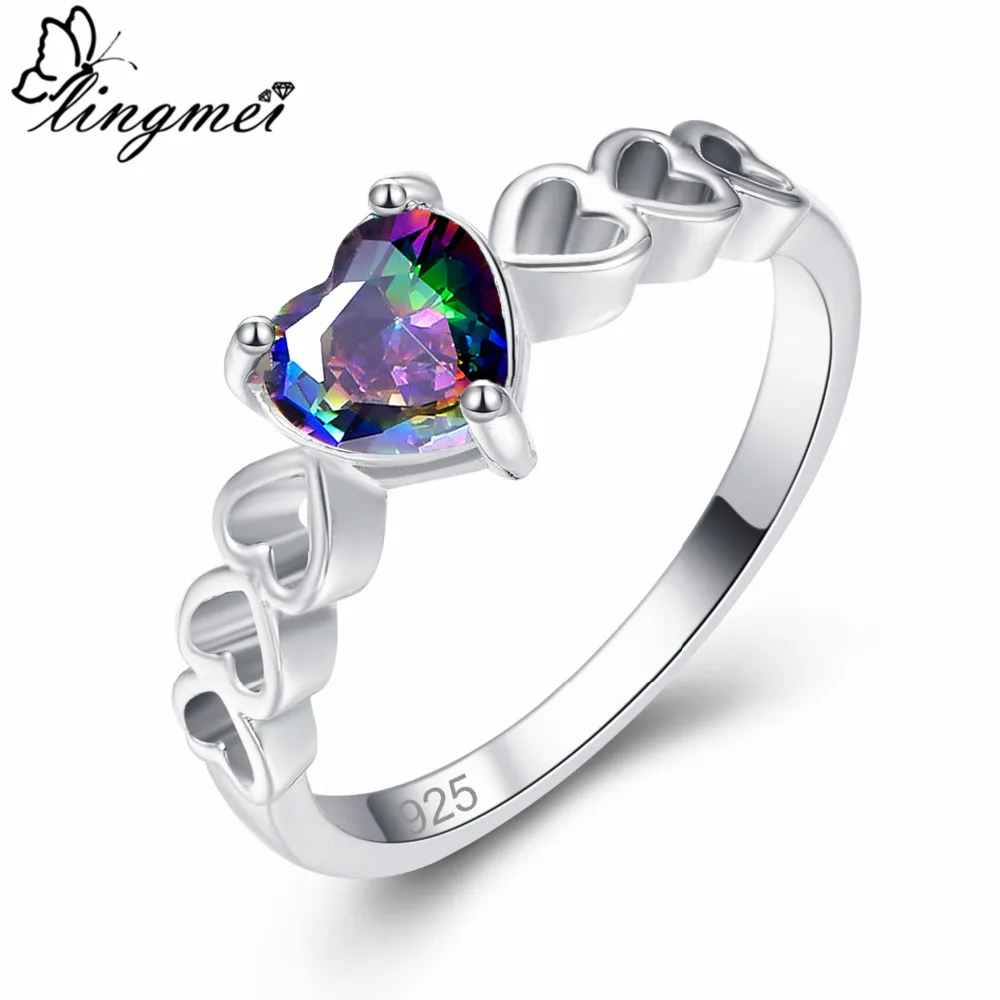 Женское кольцо с сердцем и зеленым цирконом серебристого цвета|ring size|ring size 6multicolor