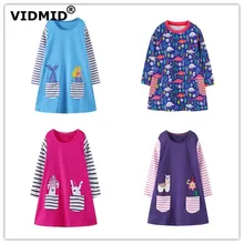VIDMID/платье для маленьких девочек; платье принцессы с длинными рукавами; детский хлопковый милый костюм; детские праздничные платья; одежда для маленьких девочек с изображением животных