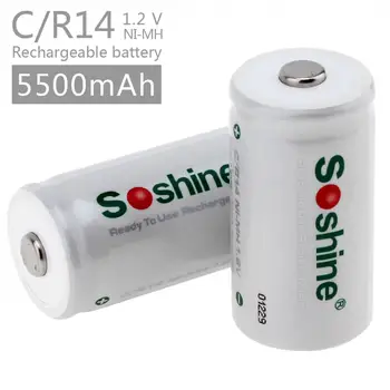 

2pcs/lot Soshine 5500mAh 1.2V C/R14 Size Rechargeable Batteries with Higher Current Capabilities