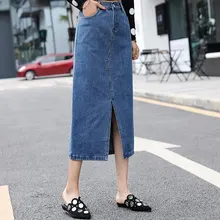 Новые модные весенне-осенние женские джинсовые юбки, большие размеры, эластичная талия, хлопок, смесь, до середины икры, прямые юбки, Женская Империя tyn0912
