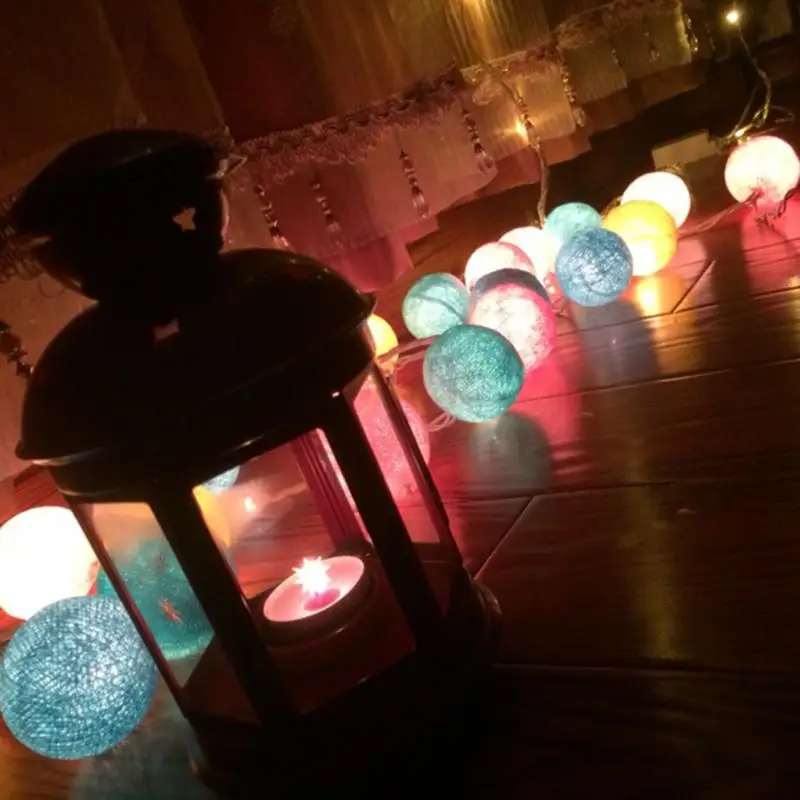 

LED 20 Colored Cotton Ball String Lights Garland Chain Rainbow Christmas Tree Light Wedding Party Lighting Battery