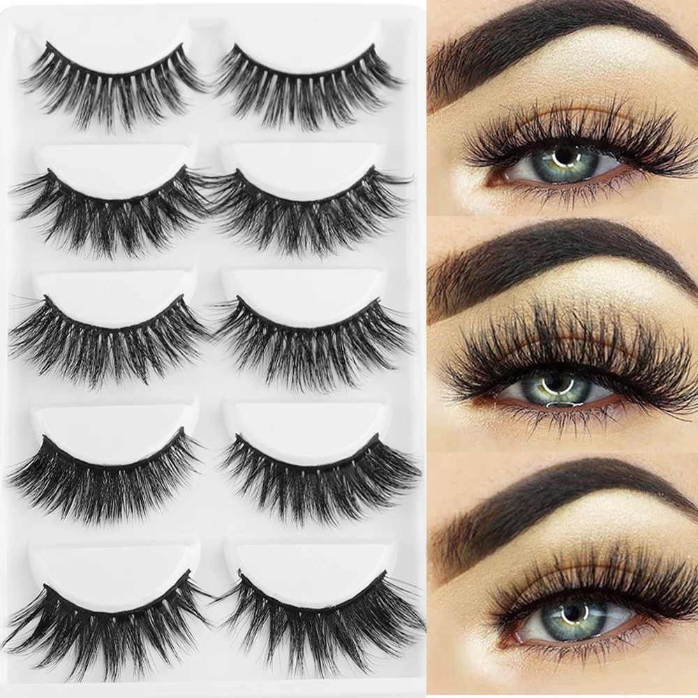 

5Pairs Natural Long Cross Wispy Full Strips Eye Lashes Mixed 3D Synthetic Hair False Eyelashes Handmade Cruelty-free Makeup Tool