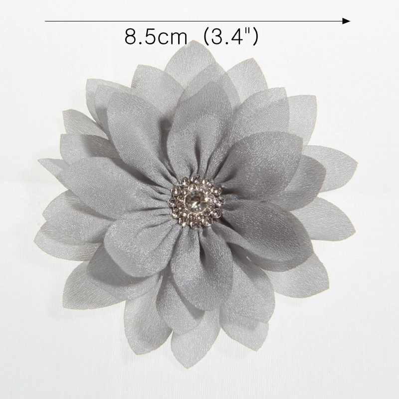 5PCS 8.5CM 3.4inch Lotus Chiffon Flowers With Button For Girls Headbands Artificial Fabric Flower For Hair Accessories