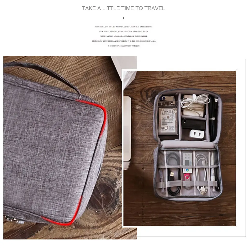 Travel Cable Bag Portable Digital USB Gadget Electronic Accessories Cable Organizer Bag Storage Bags Zipper Polyester Case       (4)
