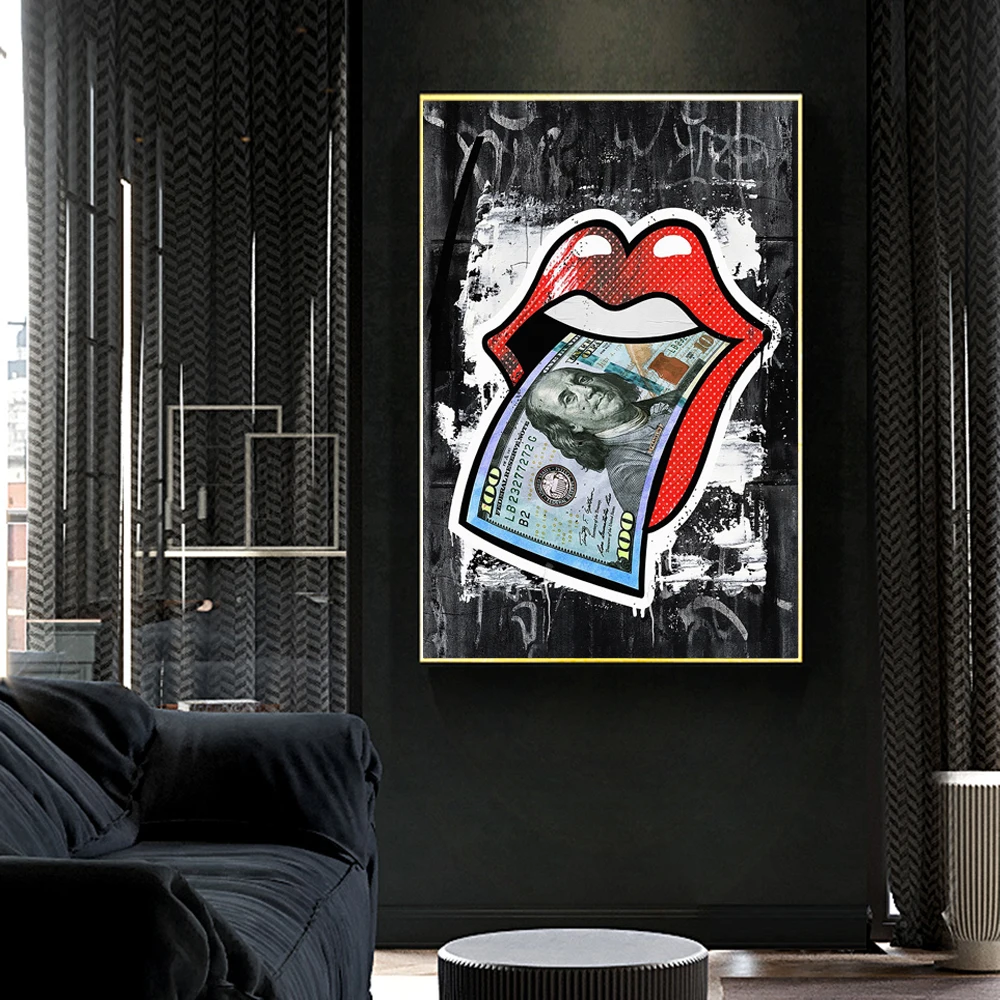Большие настенные художественные принты плакаты сексуальные красные губы американский доллар деньги современные картины на холсте для гостиной домашний офис Декор Unframe