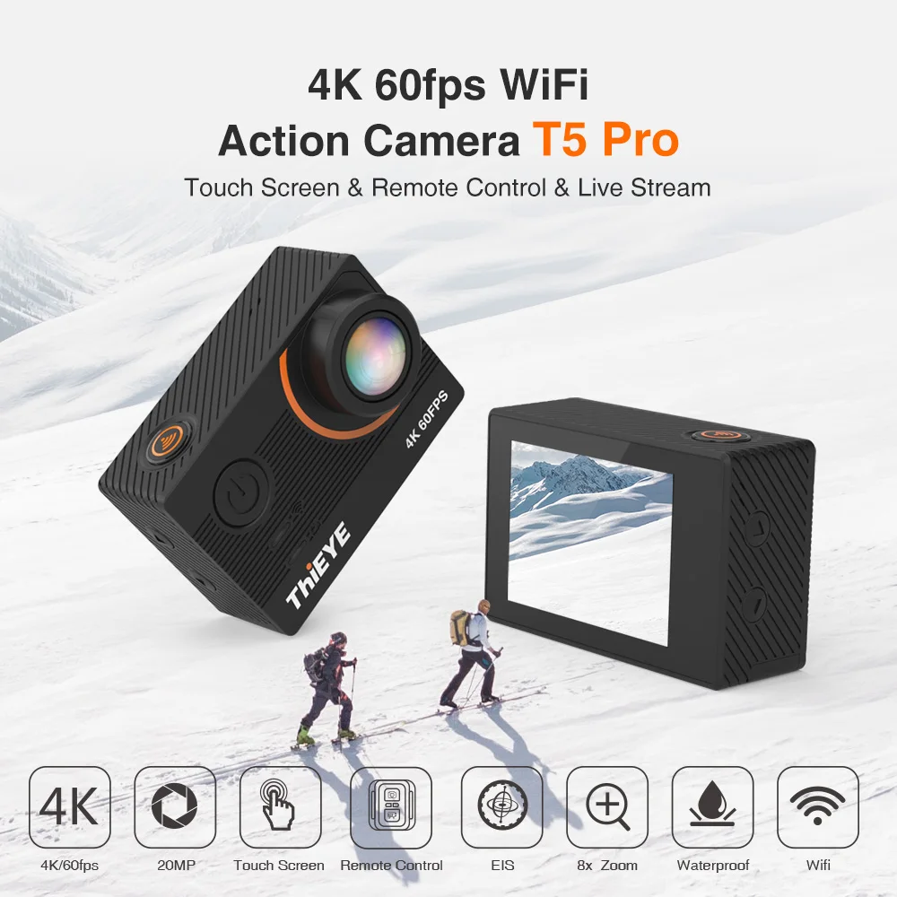 ThiEYE T5 Pro Ultra HD 4K 60fps Touch Screen WiFi Action Camera Remote Control 60m waterproof cam with EIS at 4K Sports Camera