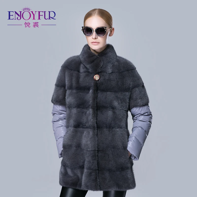 Image Women s winter fur coats genuine mink fur down coat 38 48 plus size thick warm mink coats removed sleeve mink fur vest hot sale