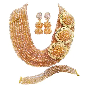 

New Design Champagne Gold AB Women Party and Festival Crystal Beads Necklace Sets 10C-C3PH-04