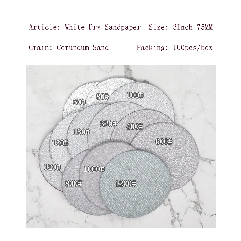 30 шт. 3 дюйма 75 мм Шлифовальные диски Крюк и петля белая сухая шлифовальная наждачная бумага 60 до 10000 зернистость для полировки