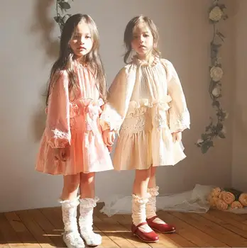 

2019 Korean style girls off shoulder dress ruffles fashion spring girls dresses 3-9t B475