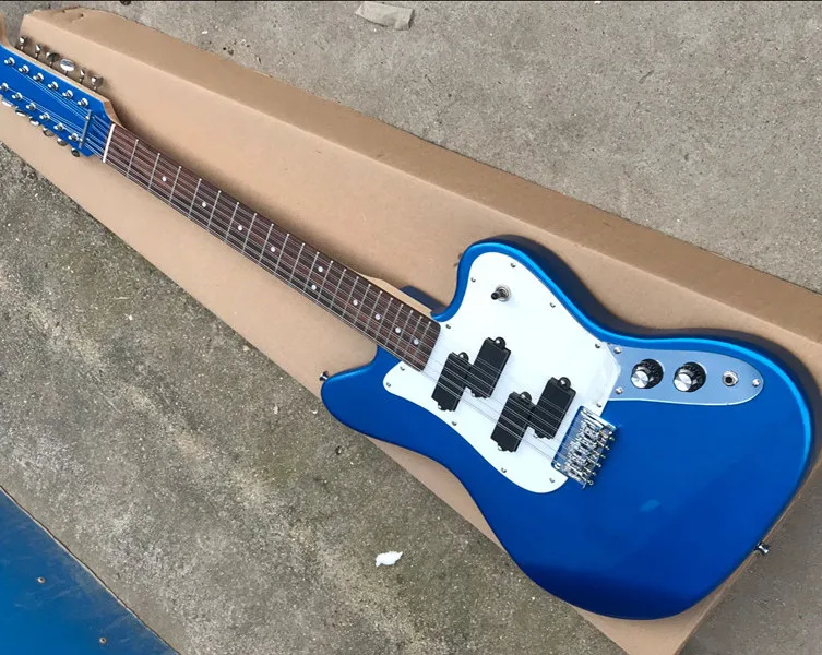 

New arrival! Blue body Electric Guitar with 12 strings ,Rosewood Fretboard,White pickguard,offer customized