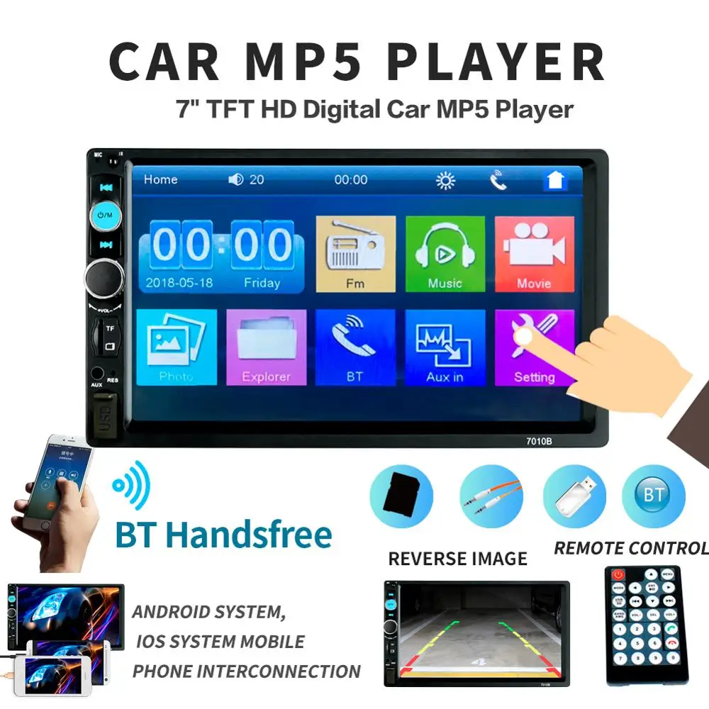 Автомагнитола 7010B 2 din 7 &quotHD плеер MP5 сенсорный экран цифровой дисплей Bluetooth