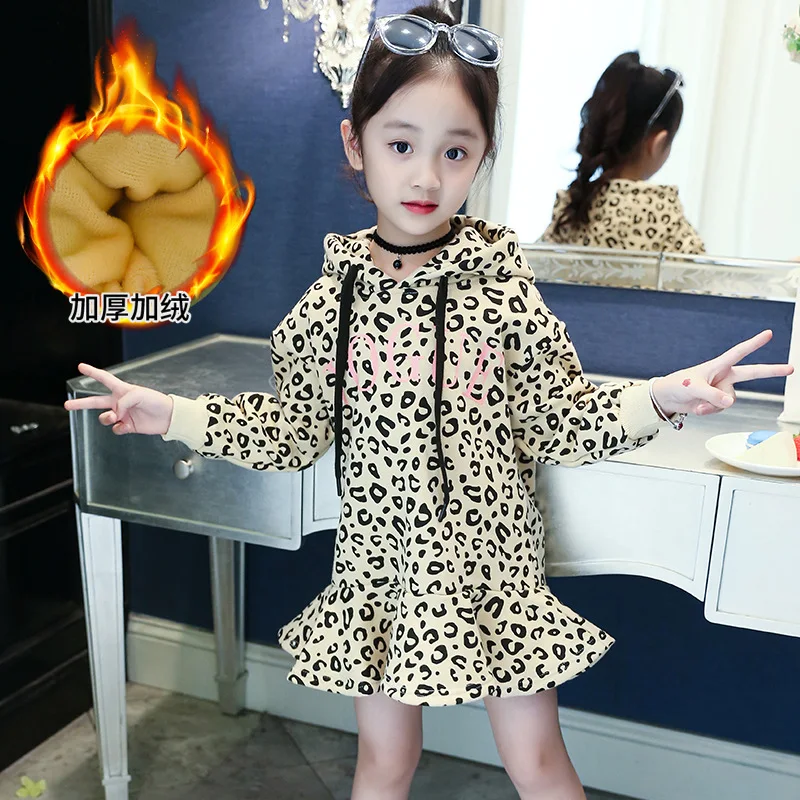 

2018 Girls Dress 2018 New Fashion Christmas Dress Leopard Print Winter Thick Warm Sweatshirt Dresses 8 9 10 12 Princess Costume