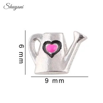 

F265 Wholeslae 20pcs/lot Silver Plated Watering Can Charms Enamel Heart Floating Locket Charms fit Living Memory Locket
