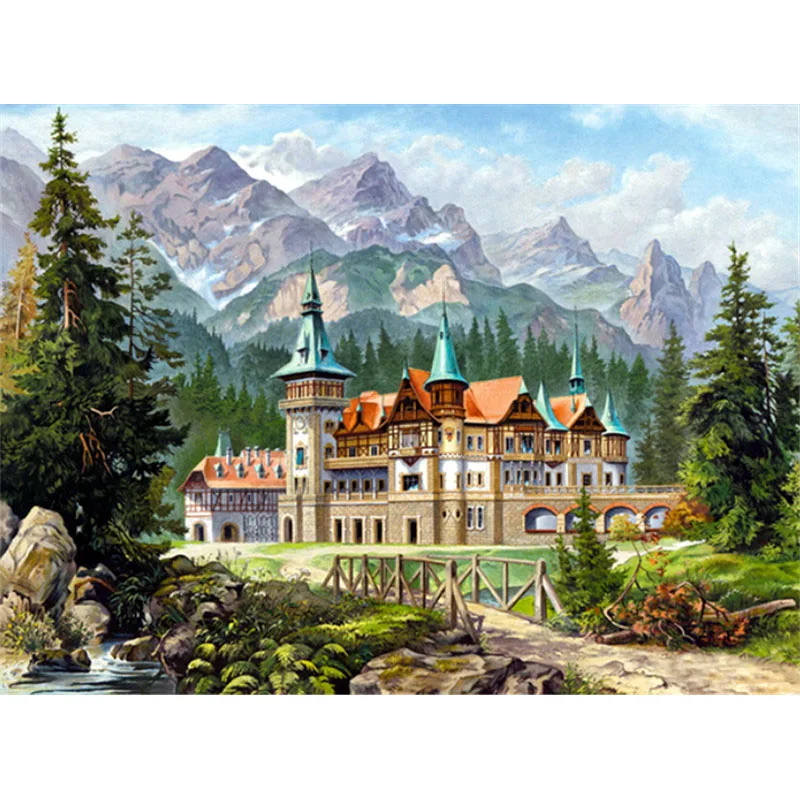 Hot Sale 5D Scenic Diamond Embroidery Painting Needlework DIY Forest Castle Patterns Rhinestone School Decoration Painting