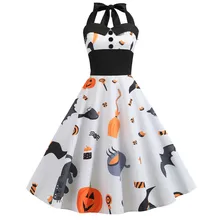 Vestido Sexy Retro blanco de Halloween de verano de 2019 túnicas Vintage vestido Halter 50s 60s gótico pin up Rockabilly vestido de talla grande