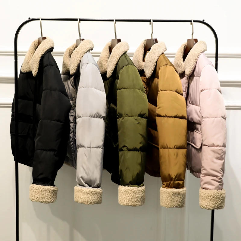 

Autumn Winter Velvet Jacket Women Loose Thick Cotton Down Parkas Padded Coat Female Slim Lambswool Short Jackets Outwear SF1106