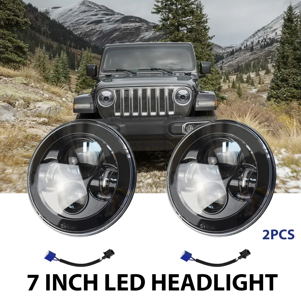 2 Pcs 7 Round Headlight 75W 35W Auto Led Driving Light H4 Hi Lo 12V 24V
