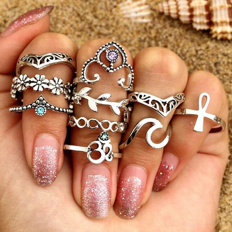 docona-10pcs-Set-Vintage-Antique-Silver-Flower-Leaf-Crown-Knuckle-Midi-Finger-Rings-Set-for-Women