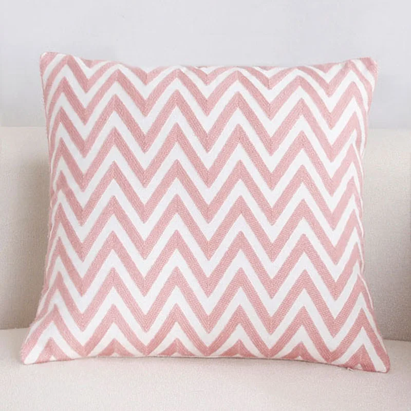 Современная хлопковая наволочка для подушки с вышивкой 45x45 см, декоративная Геометрическая наволочка, домашний декор для дивана, наволочка для подушки - Цвет: Pink-CurvedWave