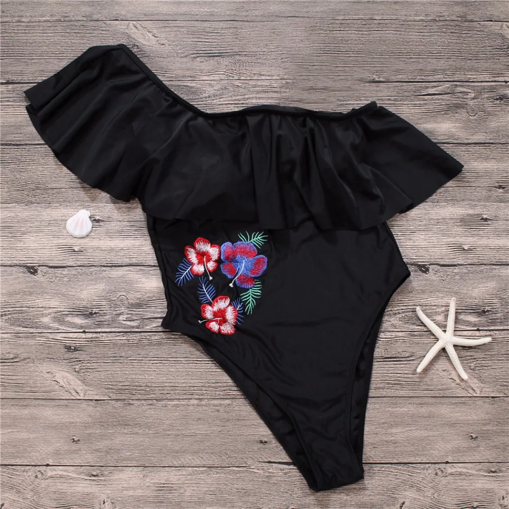 vneus vacation Embroidered flower bikini suit lotus leaf swimsuit New bikinis one shoulder