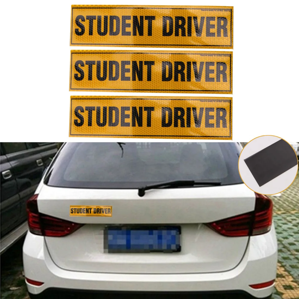 3PC Removable Reflective STUDENT DRIVER Automobiles Safety Bumper Signs Auto Car