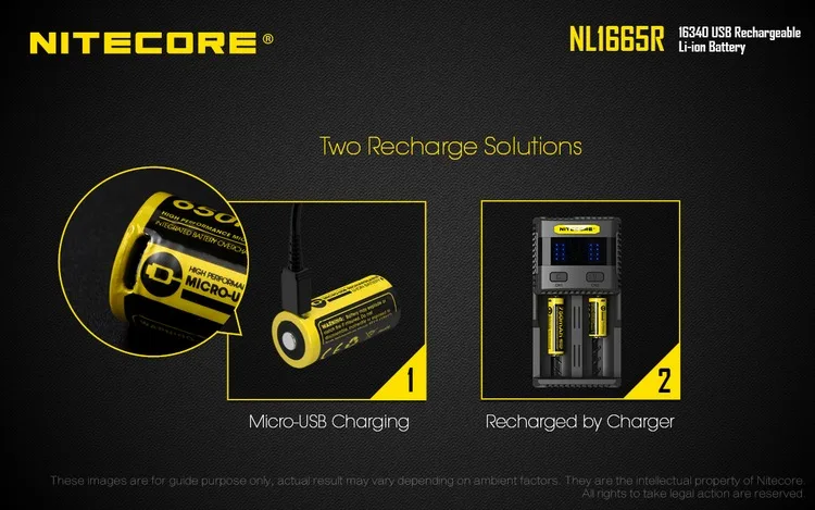 NITECORE NL1665R 650mAh 16340 CR123 встроенный микро-USB порт зарядки литий-ионный аккумулятор 3,6 V 2,34 WH высокая производительность