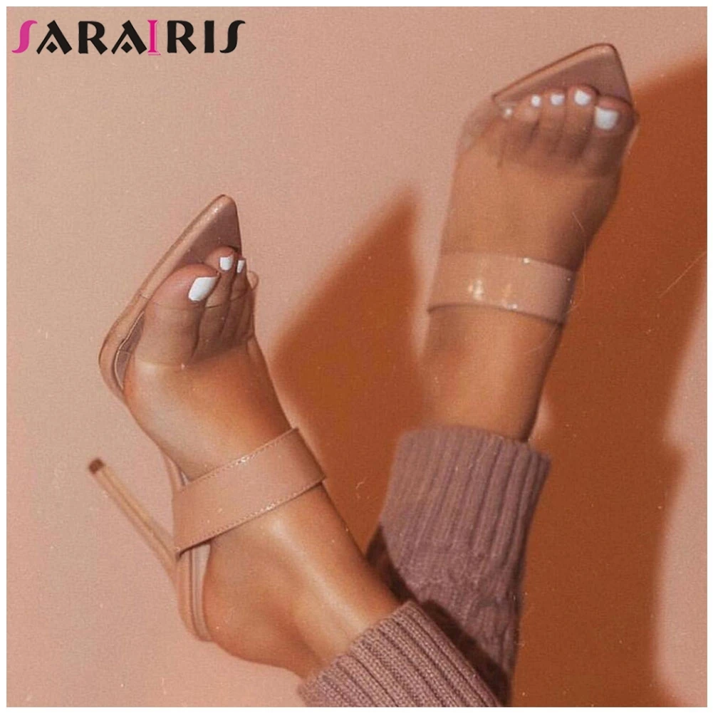 

SARAIRIS Brand New Fashion Women Shoes Mules Big Size 32-43 Elegant Party Sexy Summer Sandals 2019 Ladies High Heels Shoes Woman