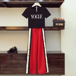 2019 Новый Модный летний женский комплект из двух предметов с брюками, Повседневная футболка с короткими буквами + длинные штаны в полоску с