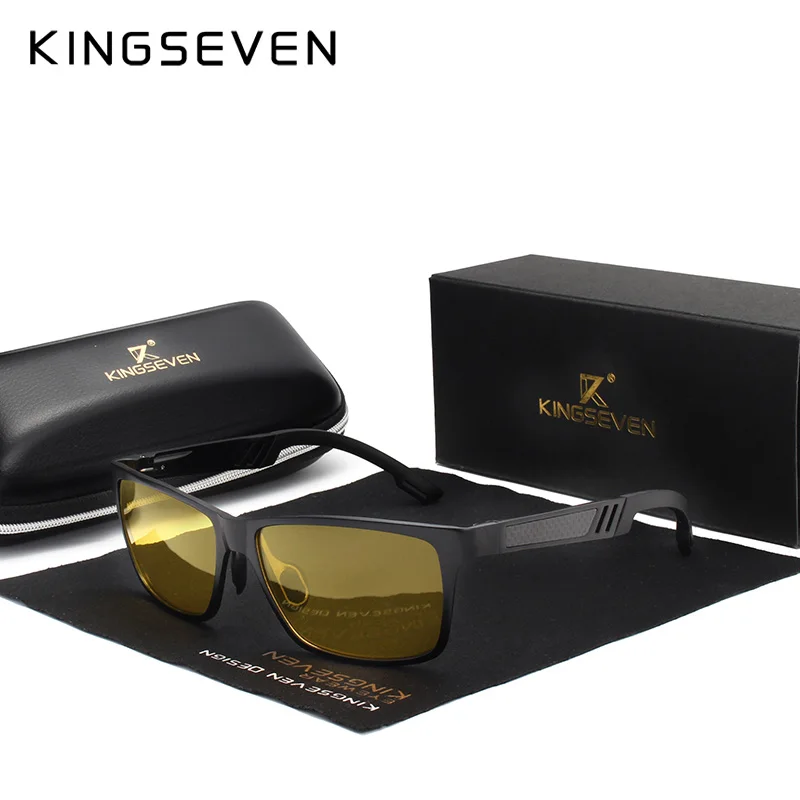 KINGSEVEN Brand Men's Glasses Square Polarized Sunglasses UV400 Lens Eyewear Accessories Male Sun Glasses For Men/Women - Цвет линз: Night Vision