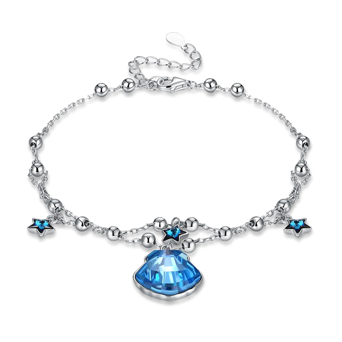

LEKANI Crystals from Swarovski Element Blue Jewelry Beads Bracelet Bangle Double Chain 925 Sterling Silver Bracelets