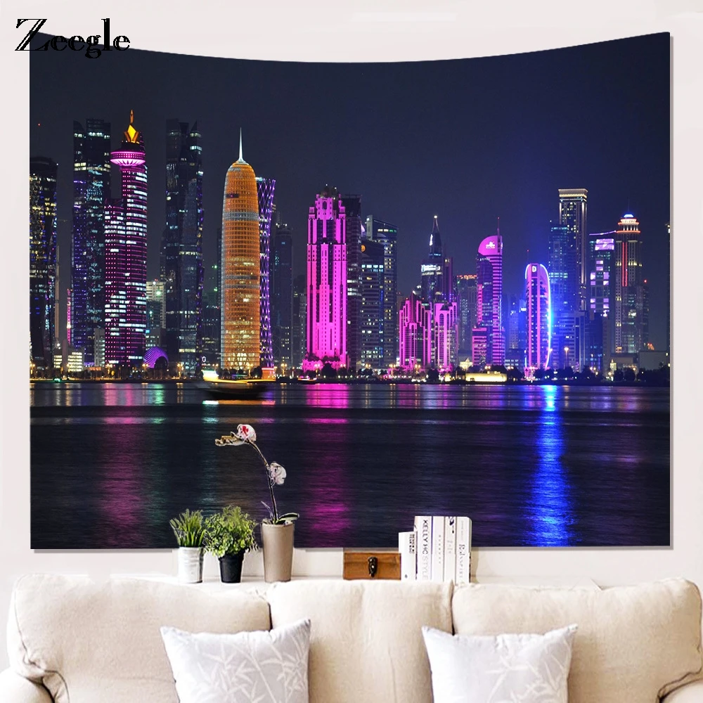 

Zeegle Beautiful City Night Wall Tapestry Home Decorations Wall Hanging Forest Lakes Tapestries For Living Room Bedroom