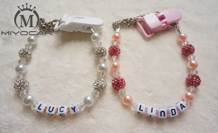 MIYOCAR Personalised Any name Bling rhinestone hand made pacifier chain pacifier clips Dummy clip pacifier holder