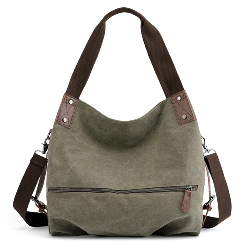 Брендовые женские холщовые сумки высокого качества, женские сумки Hobos на одно плечо, винтажные одноцветные сумки с несколькими карманами - Цвет: green