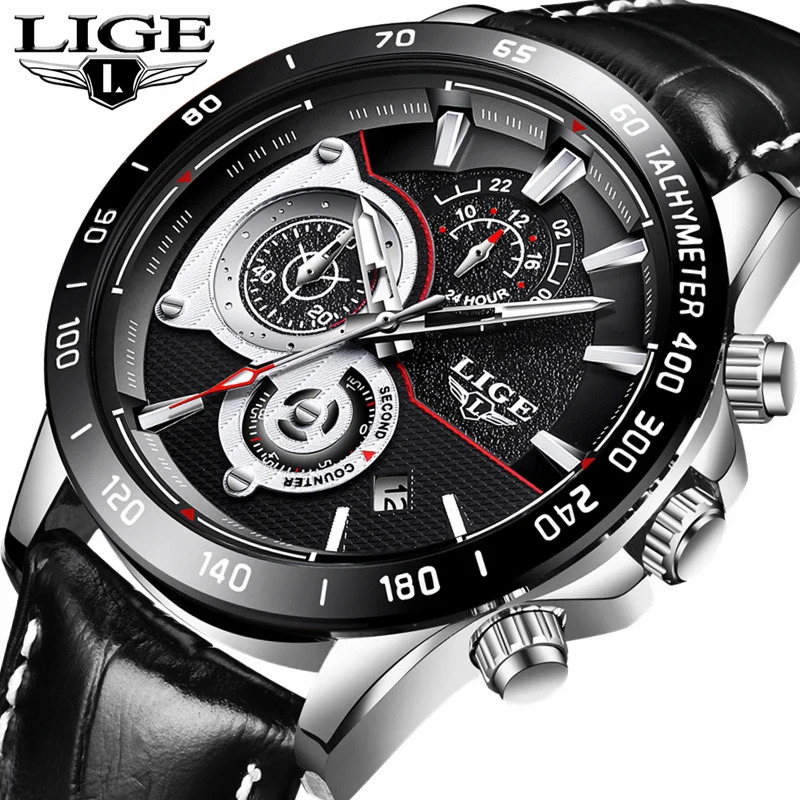 

LIGE Mens Watches Top Brand Luxury Business Quartz Watch Men Fashion Casual Waterproof Leather Sports Watches Relogio Masculino