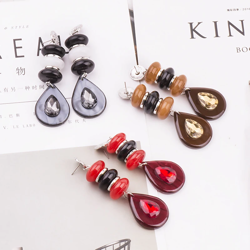 Classic Fashion Resin Statement Earrings for Women Long Round Geometric Metal Acrylic Drop Earring Elegant Wedding Jewelry (1)