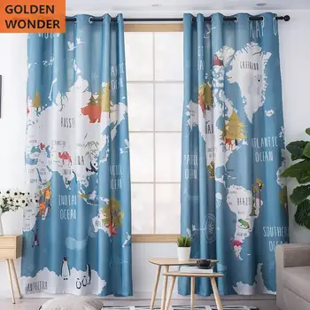 

Colorful Animal World Map Children Printing Customized Bedroom Curtain Cartoon Living Room Study Fabric Blue Color