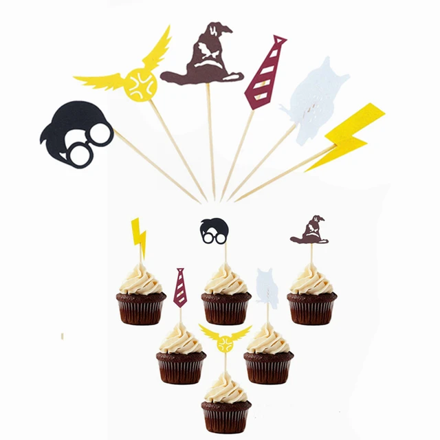 Harry Potter Happy Birthday Banner Cake Topper Hogwarts Lightning Felt Flags Bunting for Baby Birthday Party Cupcake Decoratio