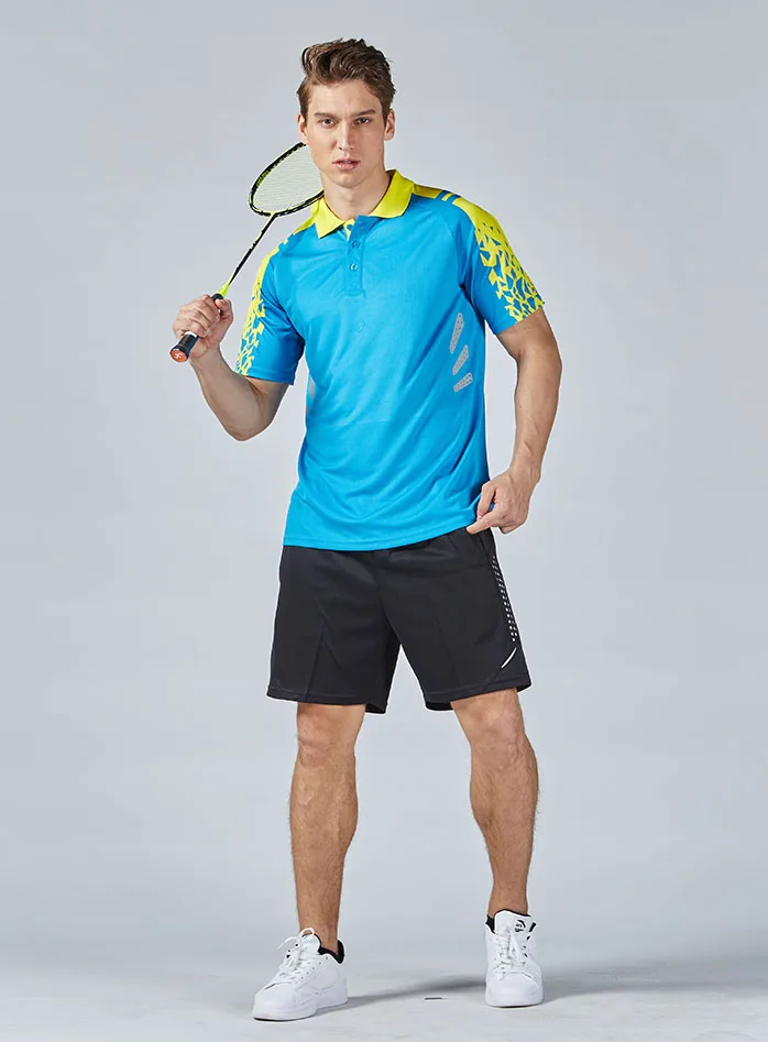 Новинка, быстросохнущие мужские и женские тренировочные комплекты для бадминтона, парные модели, дышащие рубашки для бадминтона, Корейская Спортивная одежда для тенниса XL - Цвет: 1622 men blue