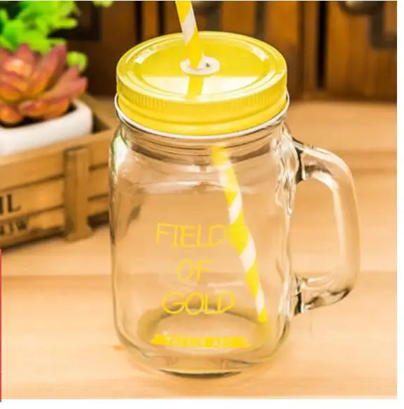 450ml Glass Mason Jar Mug with Lid and Straw Summer Ice Cream Fruit Cold Drinking Water Jars Juice Cup - Цвет: 15