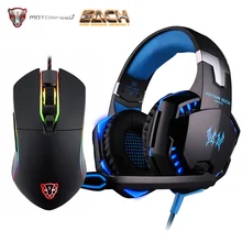Kotion Each G2000 Stereo Gaming Headphone Gamer Professional Surround LED Computer Headset Mouse Motospeed V30 3500