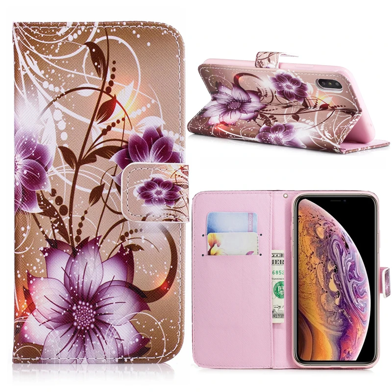Кожаный чехол книжка с рисунком для Apple iphone 11 12 Pro XS X MAX XR 5 5s SE 6 6S 7 Plus|Чехлы-портмоне|