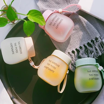 

Creative Glass Water Bottle Cute Girl's Handhold Bottles Student Use Bottle Summer Cold Drinks Vessels Mini Drinking Bottle