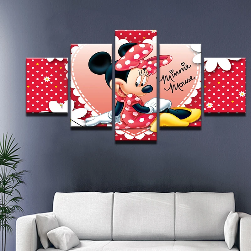 

5 Pieces Oil Painting Canvas Prints Cartoon Mickey Wall Art Pictures for Home Mouse Decoration Gift Girls Room Minnie Kids Room