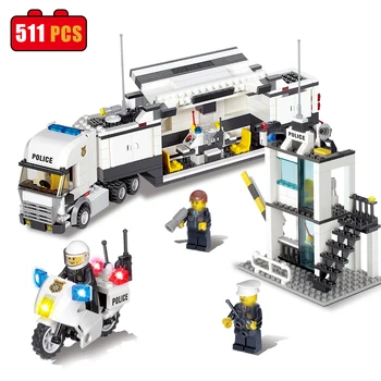 

KAZI Police Station Sets Cars 3D Model Swat Figures Buildings Blocks Bricks Compatible City Classic Toys For Children Brinquedos